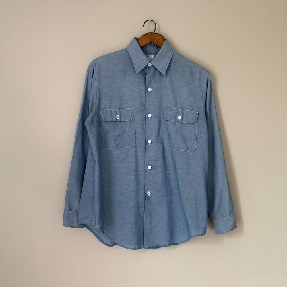 Vintage Big Mac JCPenney Permanent Press Chambray Work Shirt Blue